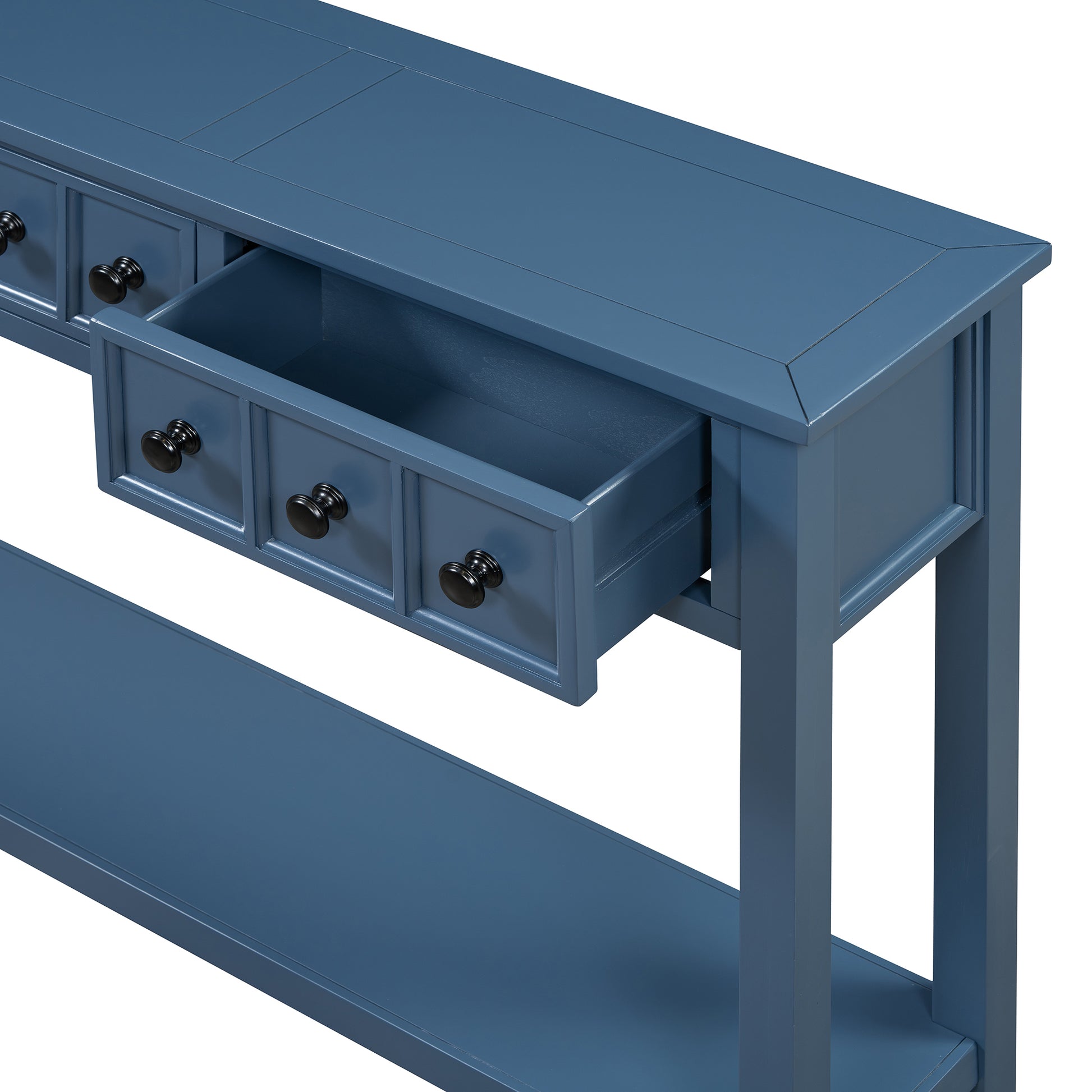 Rustic Entryway Console Table, 60" Long Sofa Table With Two Different Size Drawers And Bottom Shelf For Storage Antique Navy Antique Navy Solid Wood