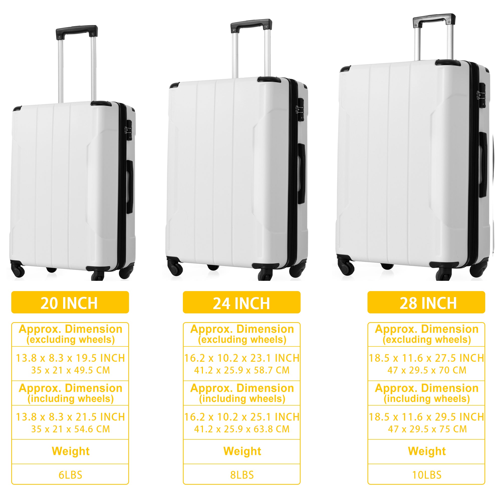 Hardside Luggage Sets 2 Piece Suitcase Set Expandable white-abs