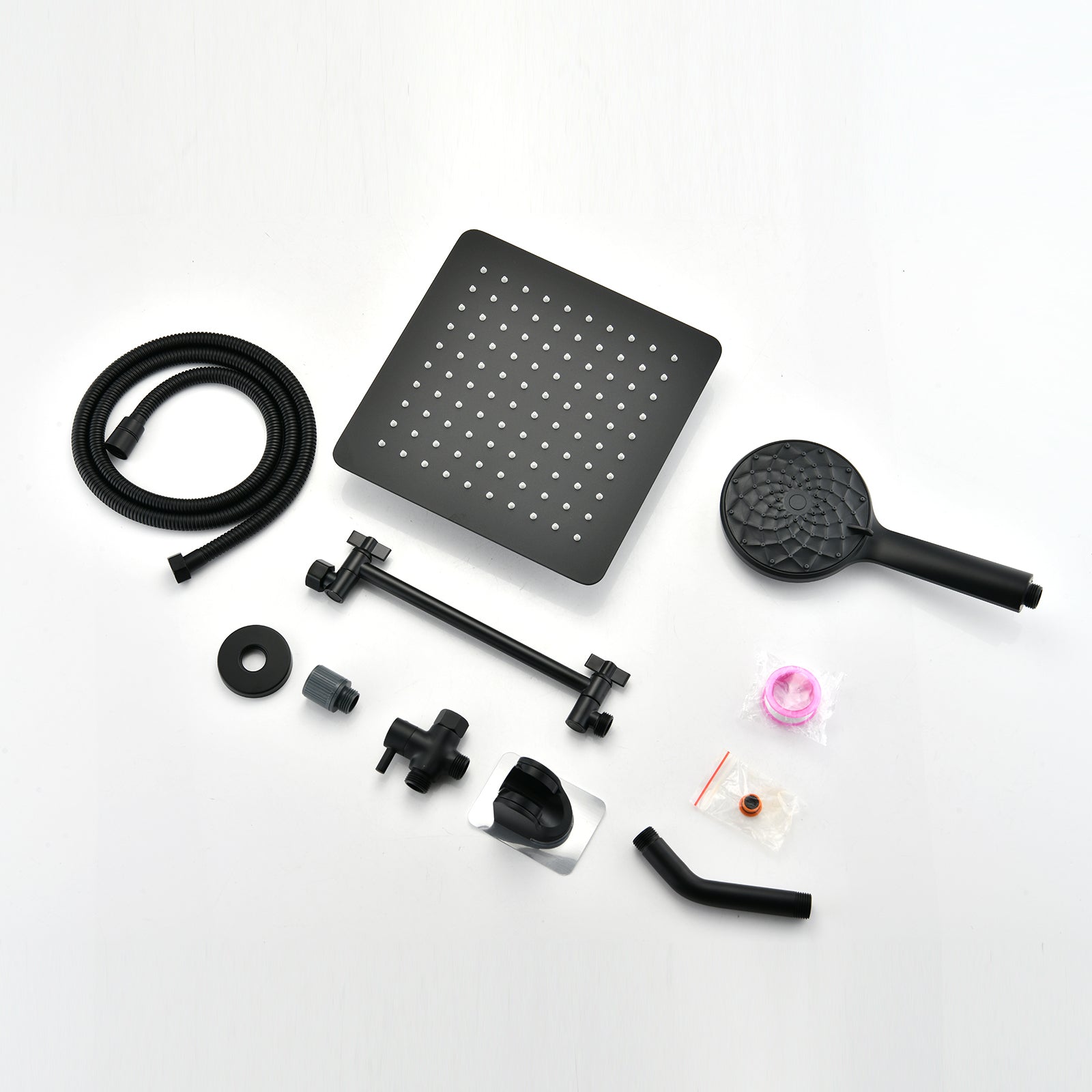 10" Matte Black Rainfall Shower Head And Handheld Combo With 11" Extension Arm, 6 Spray Modes Matte Black Stainless Steel