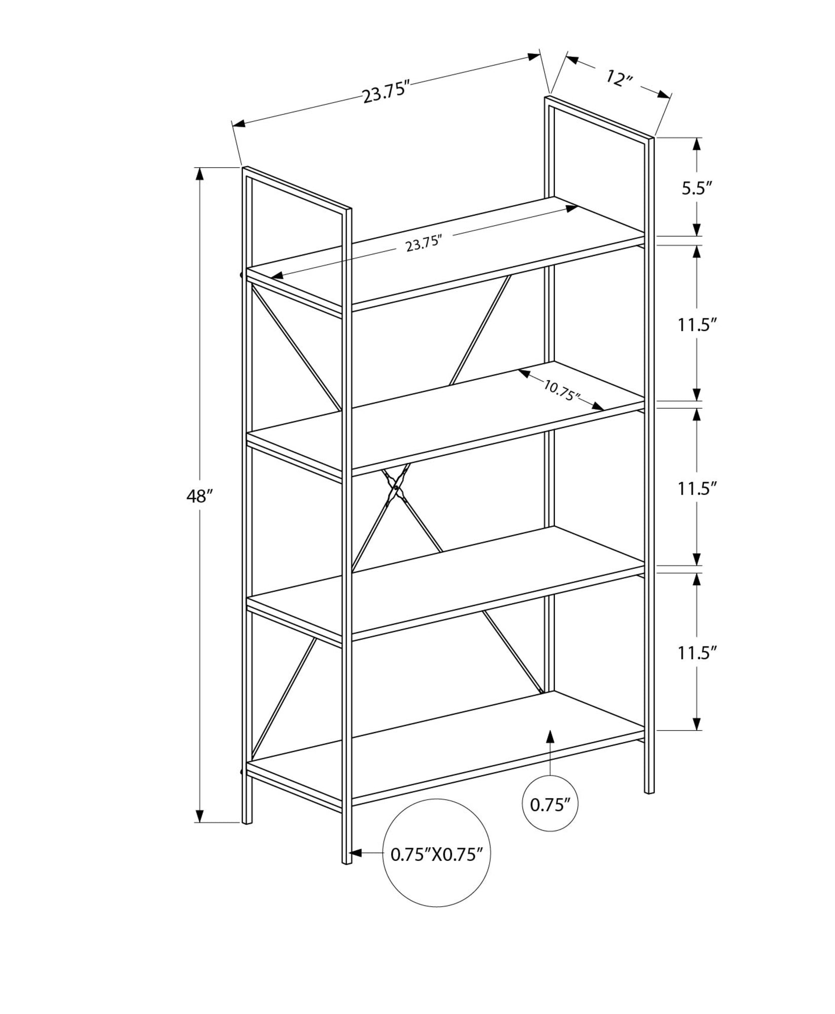 Bookshelf, Bookcase, 4 Tier, 48"H, Office, Bedroom, White Laminate, White Metal, Contemporary, Modern White Particle Board