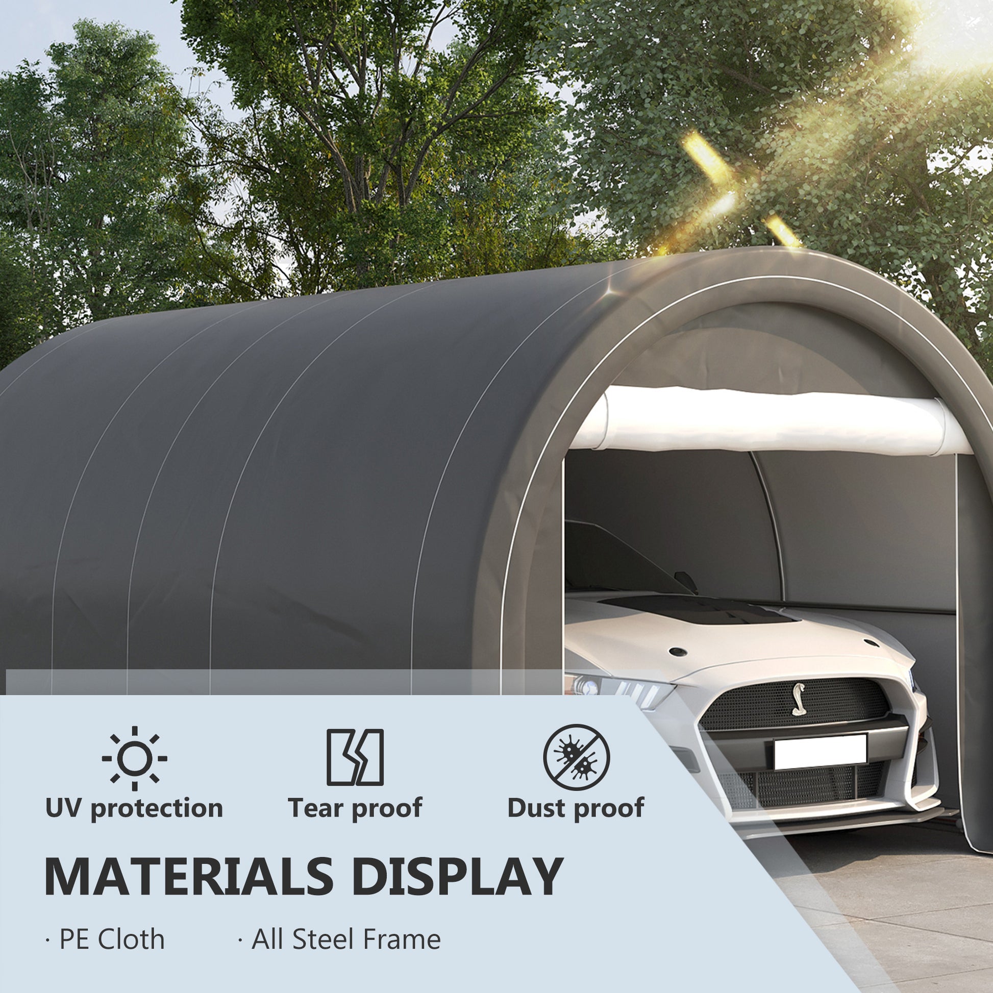 Outsunny 10' X 16' Carport, Heavy Duty Portable Garage Storage Tent With Large Zippered Door, Anti Uv Pe Canopy Cover For Car, Truck, Boat, Motorcycle, Bike, Garden Tools, Outdoor Work, Gray Grey Steel