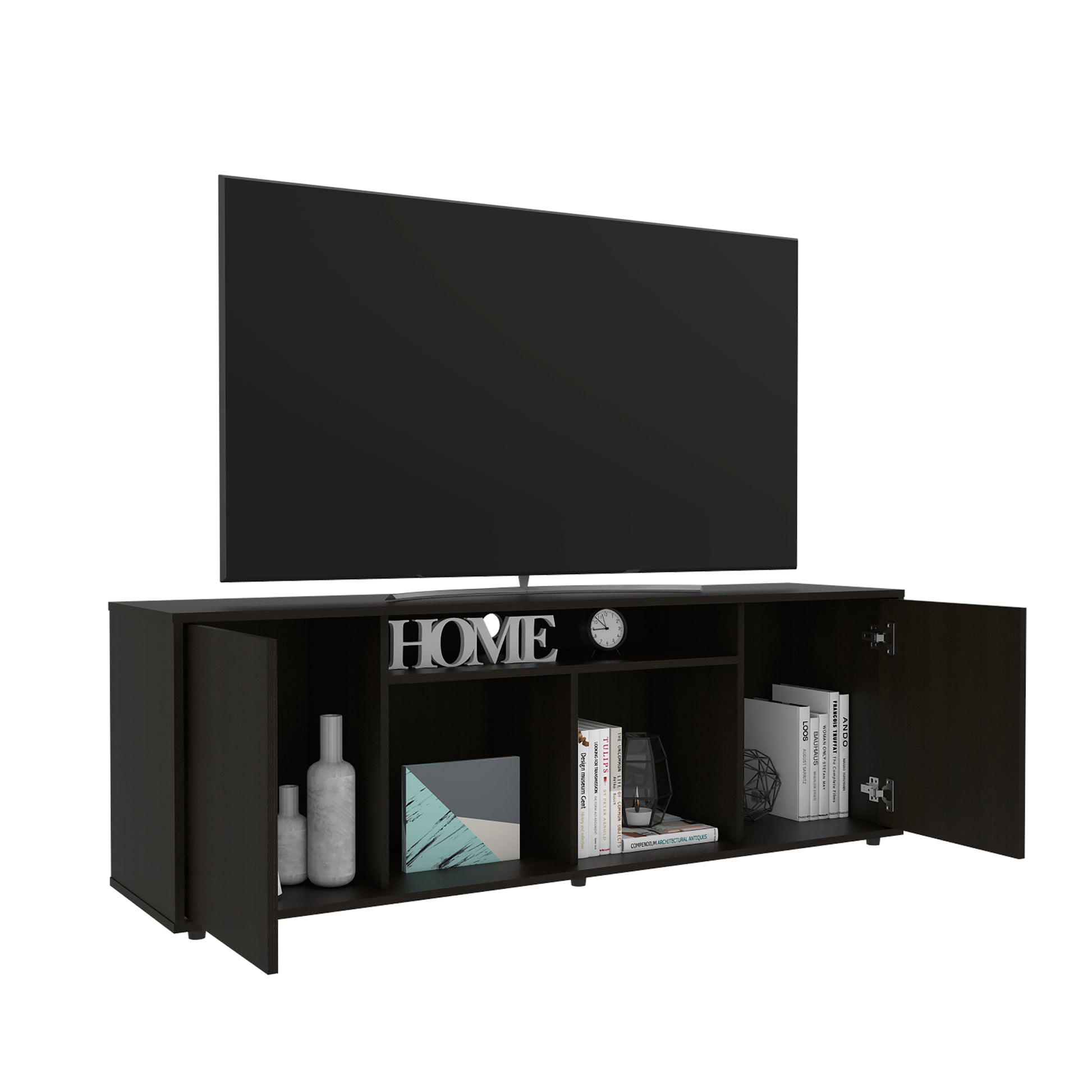 Redding Tv Stand Withcable Managment And Shelves For Tvs Up To 65'' Black 60 69 Inches Mdf Engineered Wood