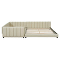 Queen Size & Twin Xl Size Upholstered Platform Bed, Mother & Child Bed, Pu Leather, Beige Beige Pu Leather