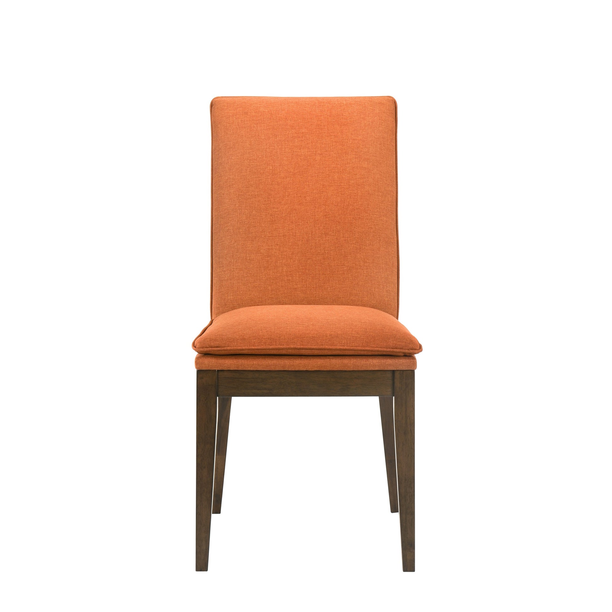 Kiq 26 Inch Set Of 2 Dining Chairs, Walnut Brown Rubberwood Frame, Orange Orange Wood Fabric