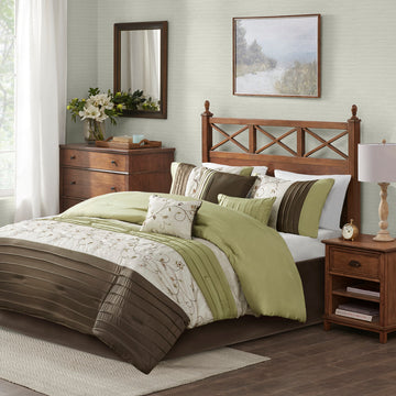 Embroidered 7 Piece Comforter Set Green King King Green Polyester