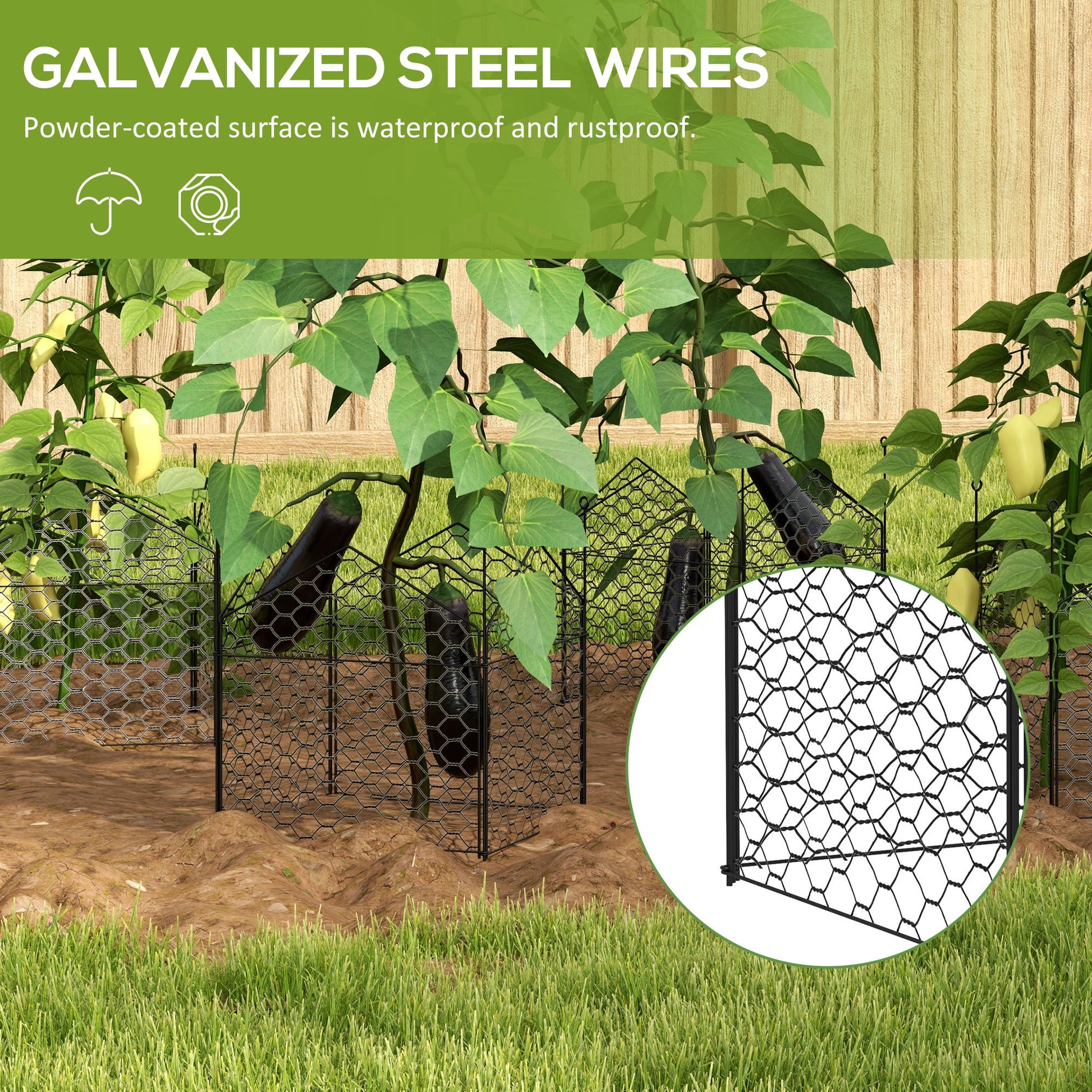 Outsunny Garden Chicken Wire Cloche, 12" X 14" Plant Protectors From Animals, 4 Pack Metal Crop Cages To Keep Animals Out, Black Black Steel