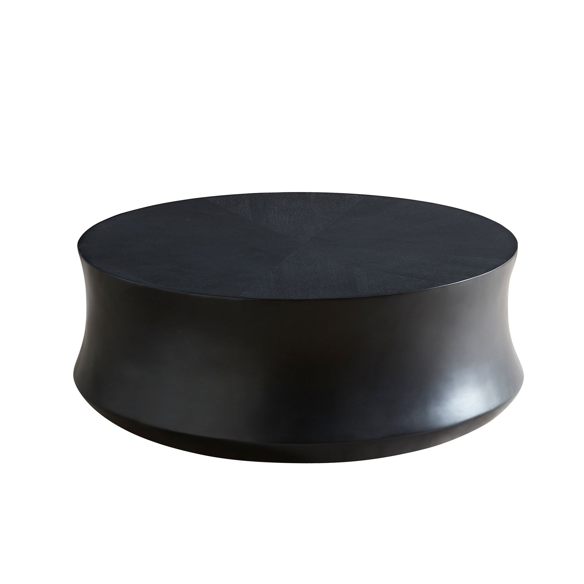 35.43''Fiberglass Round Center Coffee Table For Living Room Vintage Table,Matte Black Table Front Of The Sofa,Modern Handcraft Drum Coffee Table For Office,Apartment,No Need Assembly Black