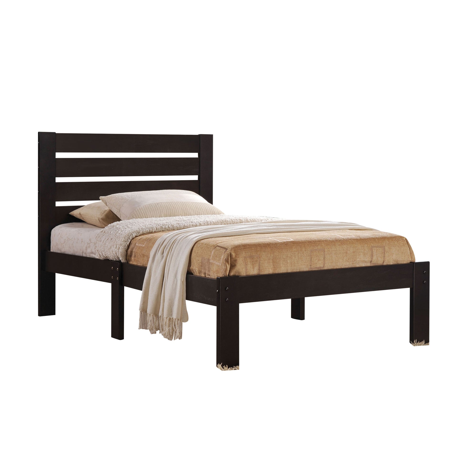 Espresso Platform Bed With Slat Headboard Queen Espresso Bedroom Wood