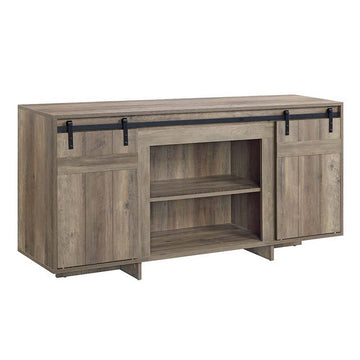 Rick 60 Inch Tv Media Entertainment Console, 2 Farmhouse Barn Doors, Gray Gray 60 69 Inches Metal