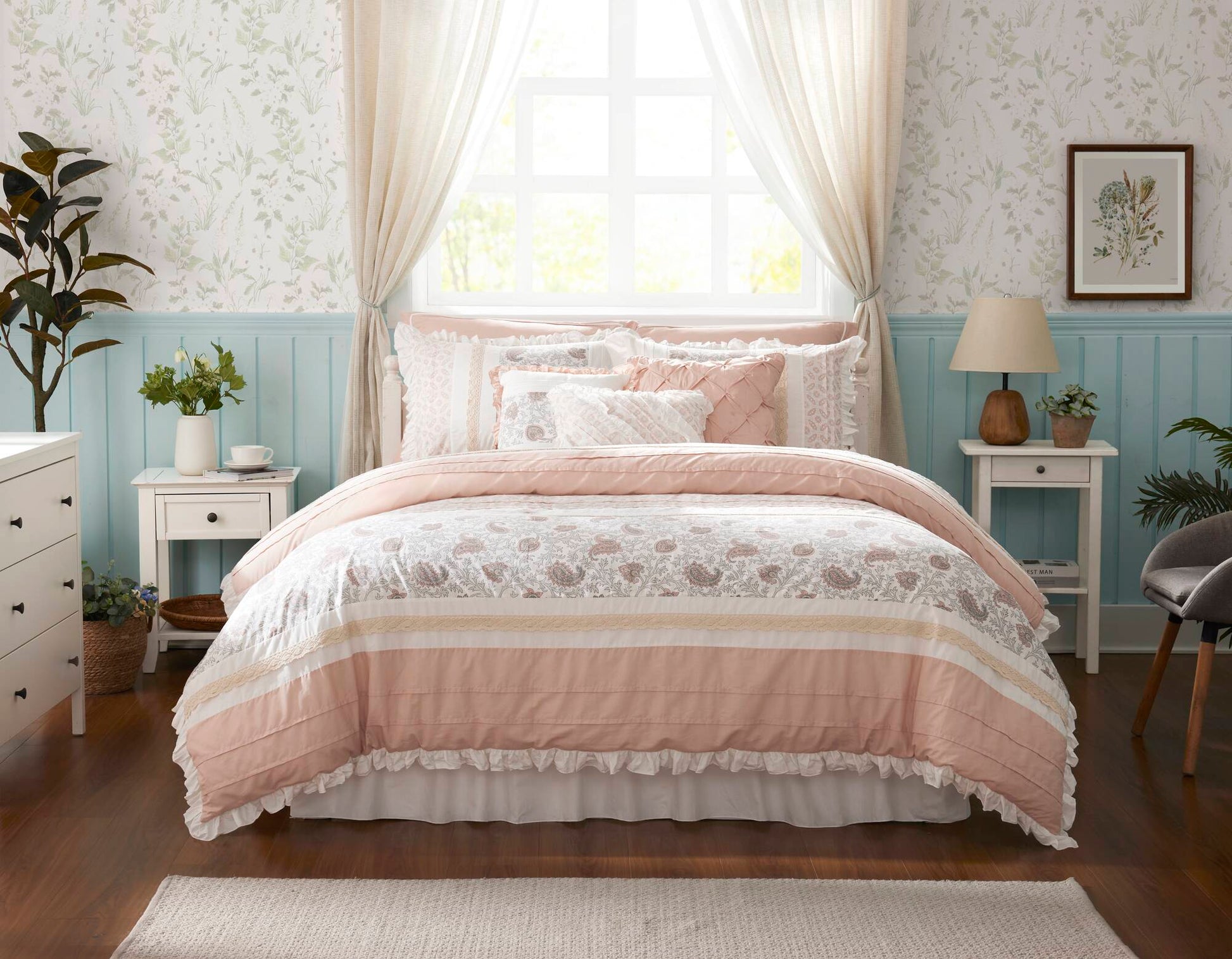 9 Piece Cotton Percale Comforter Set Blush King King Blush Polyester