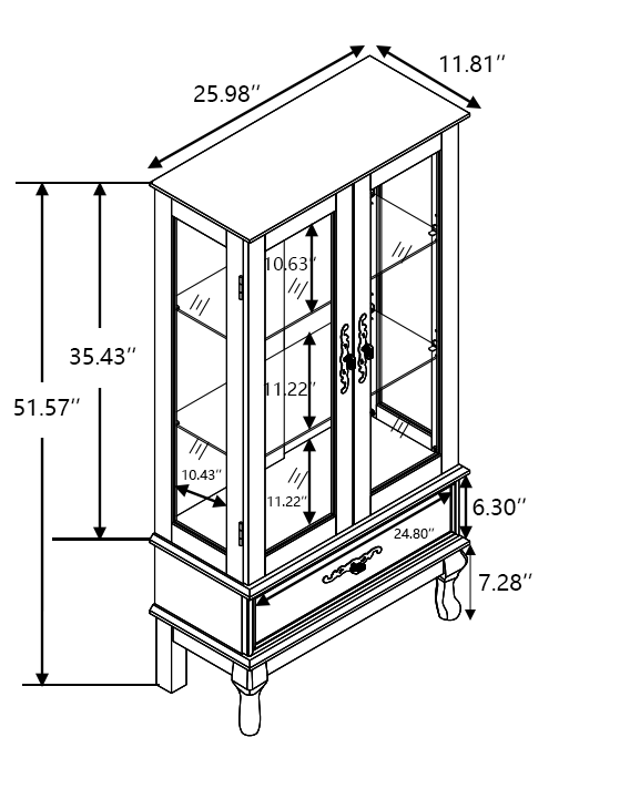 Curio Cabinet Lighted Glass Cabinet Glass Wine Cabinet Curio Display Cabinet With Adjustable Glass Shelves 2 Doors And 1 Drawer Cabinet Sideboard With Bulb Included Dark Cherry Cherry Mdf Glass