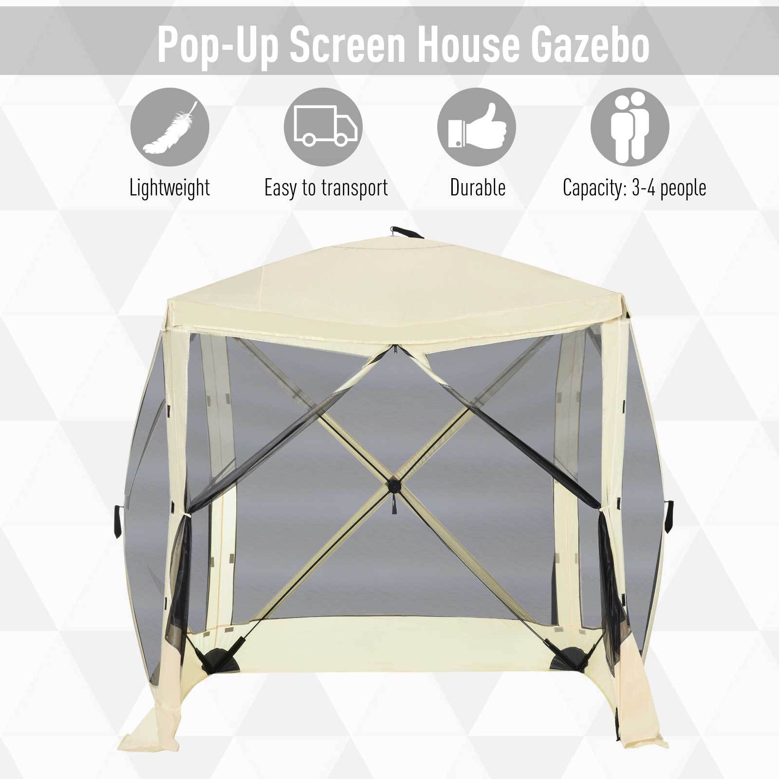 Outsunny Pop Up Camping Canopy Gazebo Screen Shelter Tent With Single Person Easy Set Up, Ventilating Mesh, Portable Carry Bag For Outdoor Camping Party Event, 7X7Ft, Beige Beige Polyester