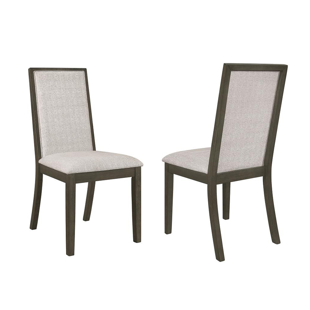 Set Of 2 Beige Fabric Upholstered Dining Chairs, Dark Grey Solid Beige,Dark Grey Dining Room Rectangular Transitional Dining Chairs Set Of 2 Mdf,Polyester