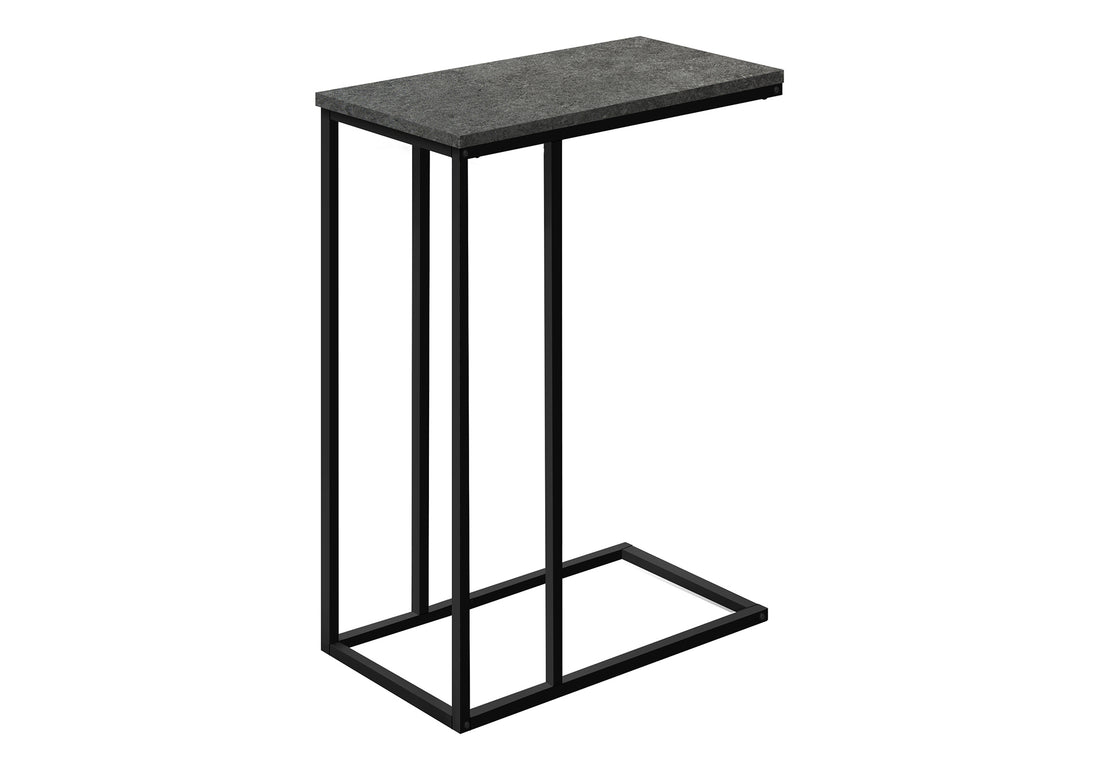 Accent Table, C Shaped, End, Side, Snack, Living Room, Bedroom, Grey Laminate, Black Metal, Contemporary, Modern Grey Particle Board