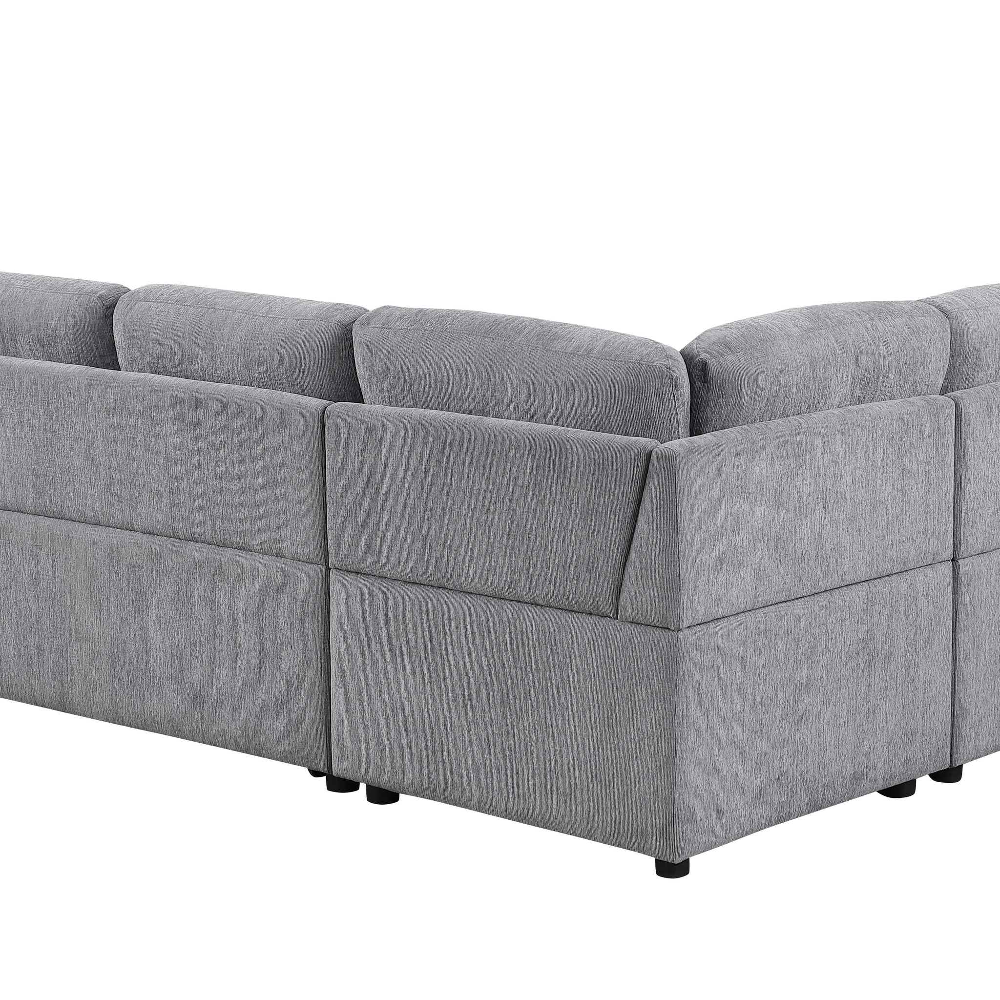 Nyhan Upholstered Corner Sectional With Pull Out Loveseat And Storaged Chaise Light Gray Medium Firm Cushion Back L Shaped Foam Chenille 5 Seat