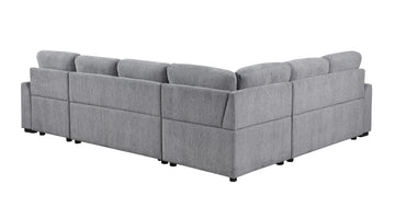 Nyhan Upholstered Corner Sectional With Pull Out Loveseat And Storaged Chaise Light Gray Medium Firm Cushion Back L Shaped Foam Chenille 5 Seat