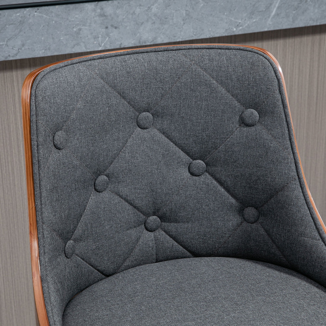 Homcom Counter Height Bar Stools Set Of 2, Height Adjustable Swivel Barstools With Footrest And Tufted Back, Linen Fabric Bar Chairs, Dark Grey Dark Grey Wood