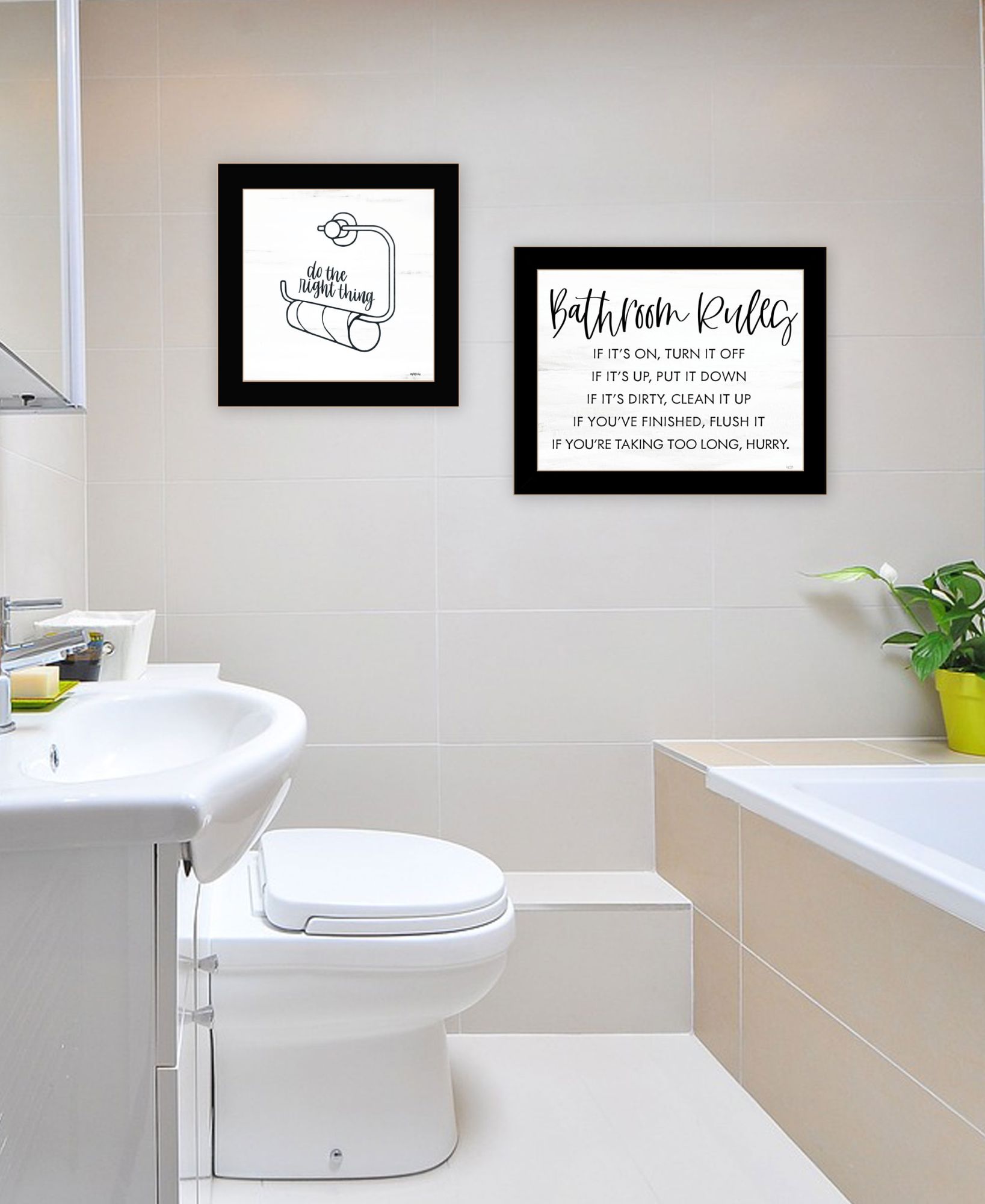 "Bathroom Rules" Framed Wall Art For Bathroom, Wall Art Print For Home Decor, Bathroom Wall Art By Imperfect Dust Multicolor Wood Paper