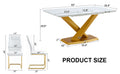 Table And Chair Set, The Table Is Equipped With A Marble Patterned Mdf Tabletop And Gold Table Legs.Dining Chairs,Gold Legged Upholstered Chairs Made Of Artificial Leather. Gold White Seats 6 Mdf