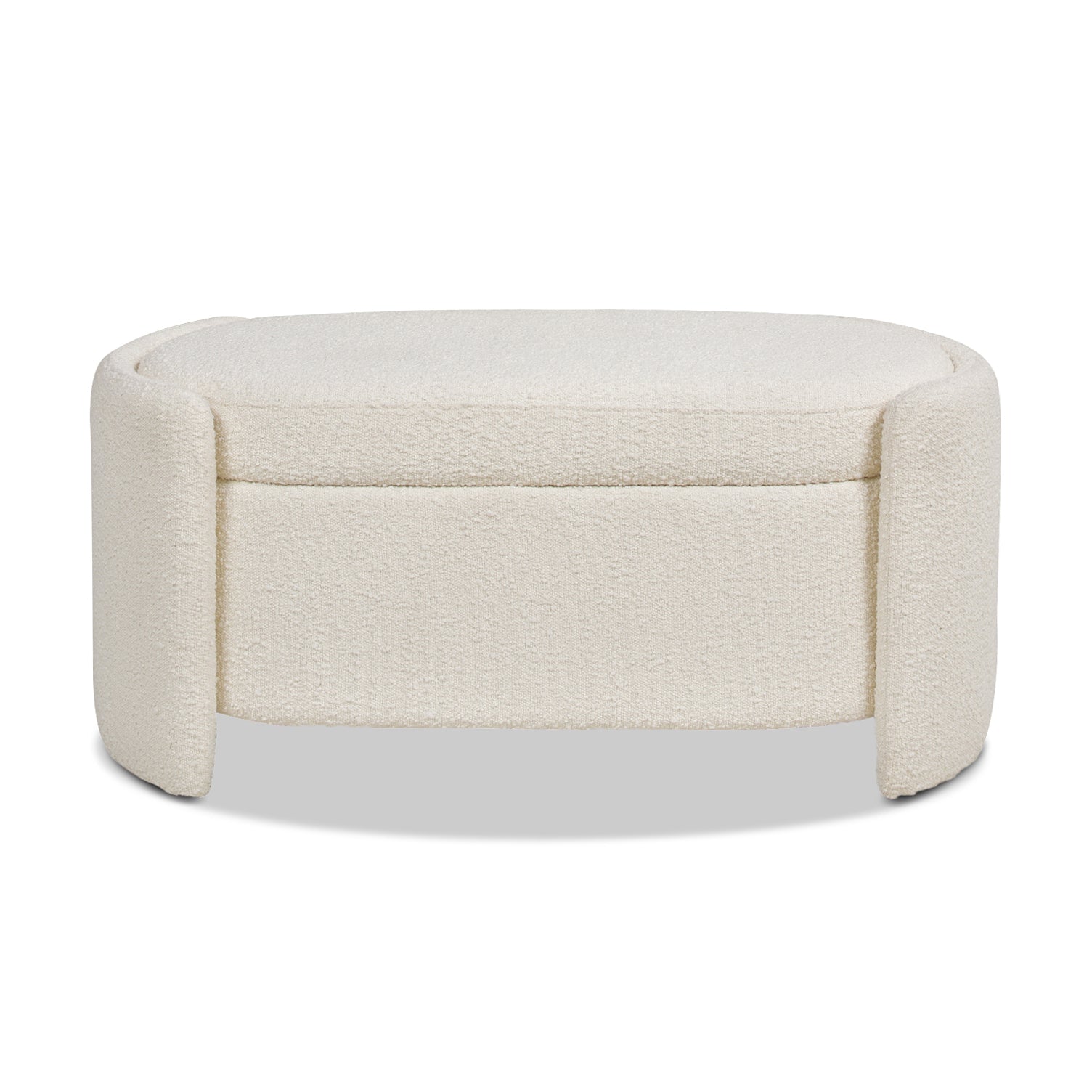 Fuji 43" Upholstered Oval Storage Bench, Ivory White Boucle White Foam Boucle