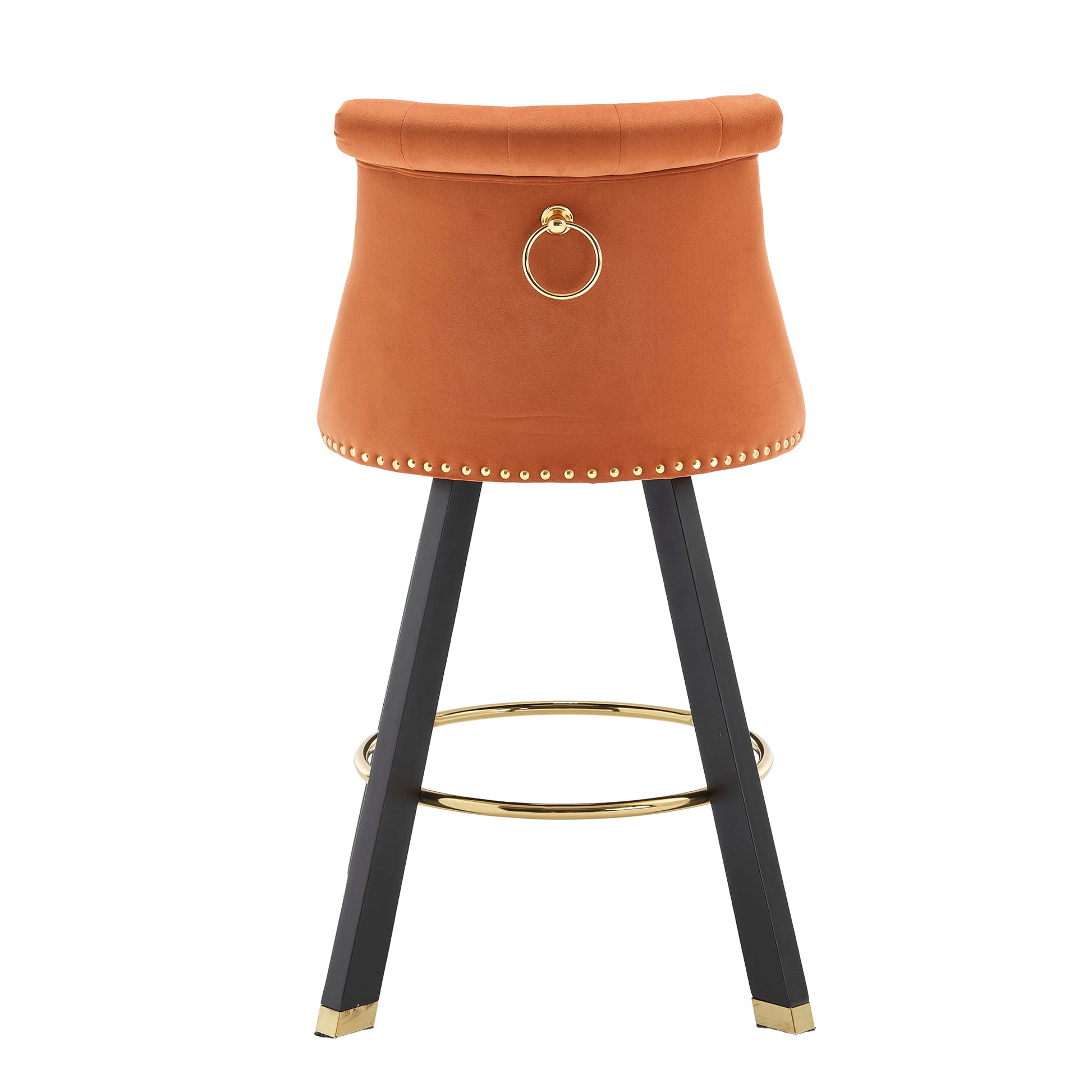 Coolmore Set Of 2,Back Pull Point Design, Velvet Material, 360 Degree Rotation, Back Pull Loop Detachable Design, Rivet Decoration, Square Foot Wooden Bar Chair Orange Velvet