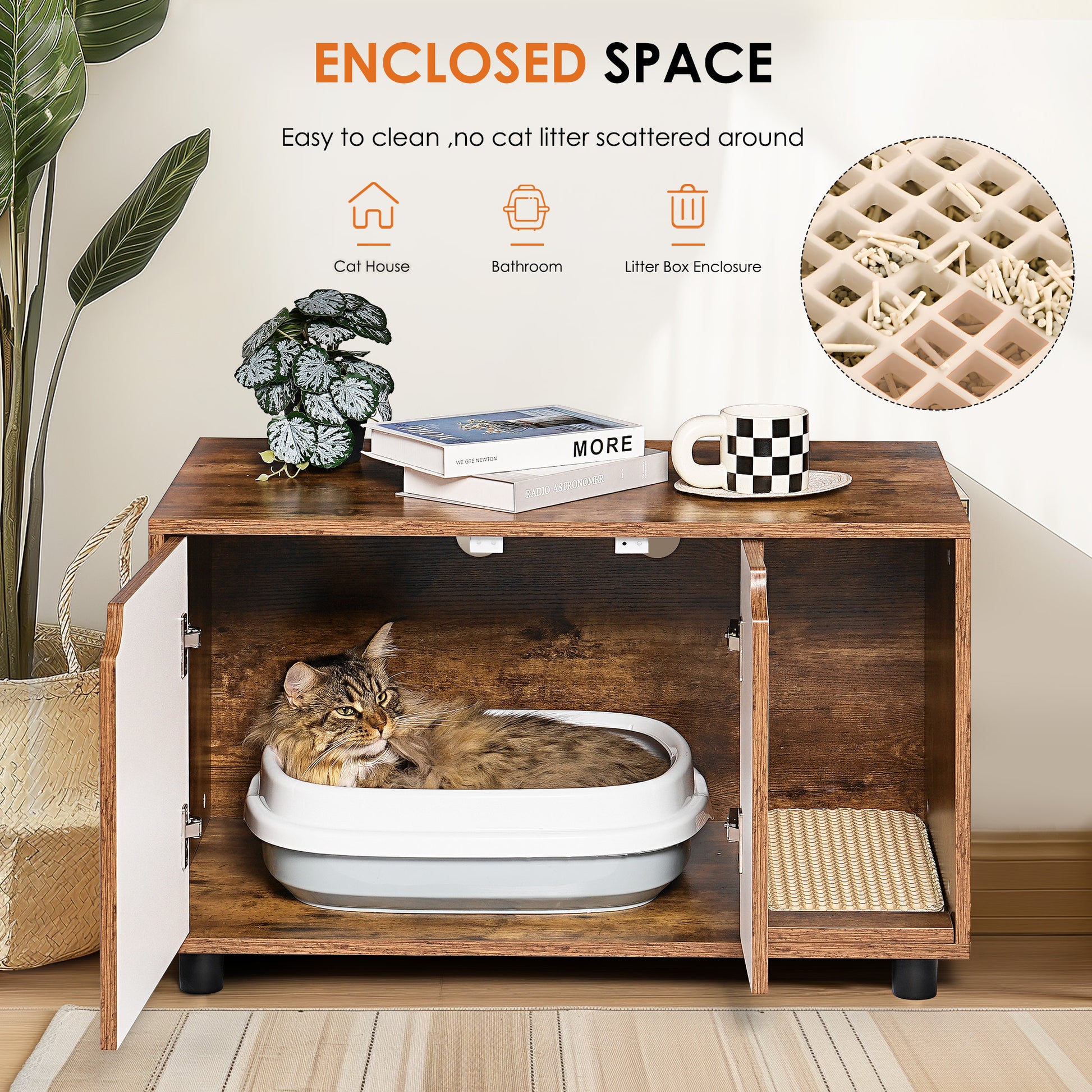 End Table Kitty Litter Table Cat Litter Box Enclosure, Hidden Cat