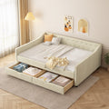 Full Size Daybed With Drawers Upholstered Tufted Sofa Bed, With Button On Back And Piping On Waved Shape Arms Beige Full Beige Wood Fabric