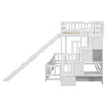 Twin Over Full Bunk Bed With Slide, Storage Staircase, Pine Solid Wooden Bunk Bed With Safety Guardrails,White White Pine