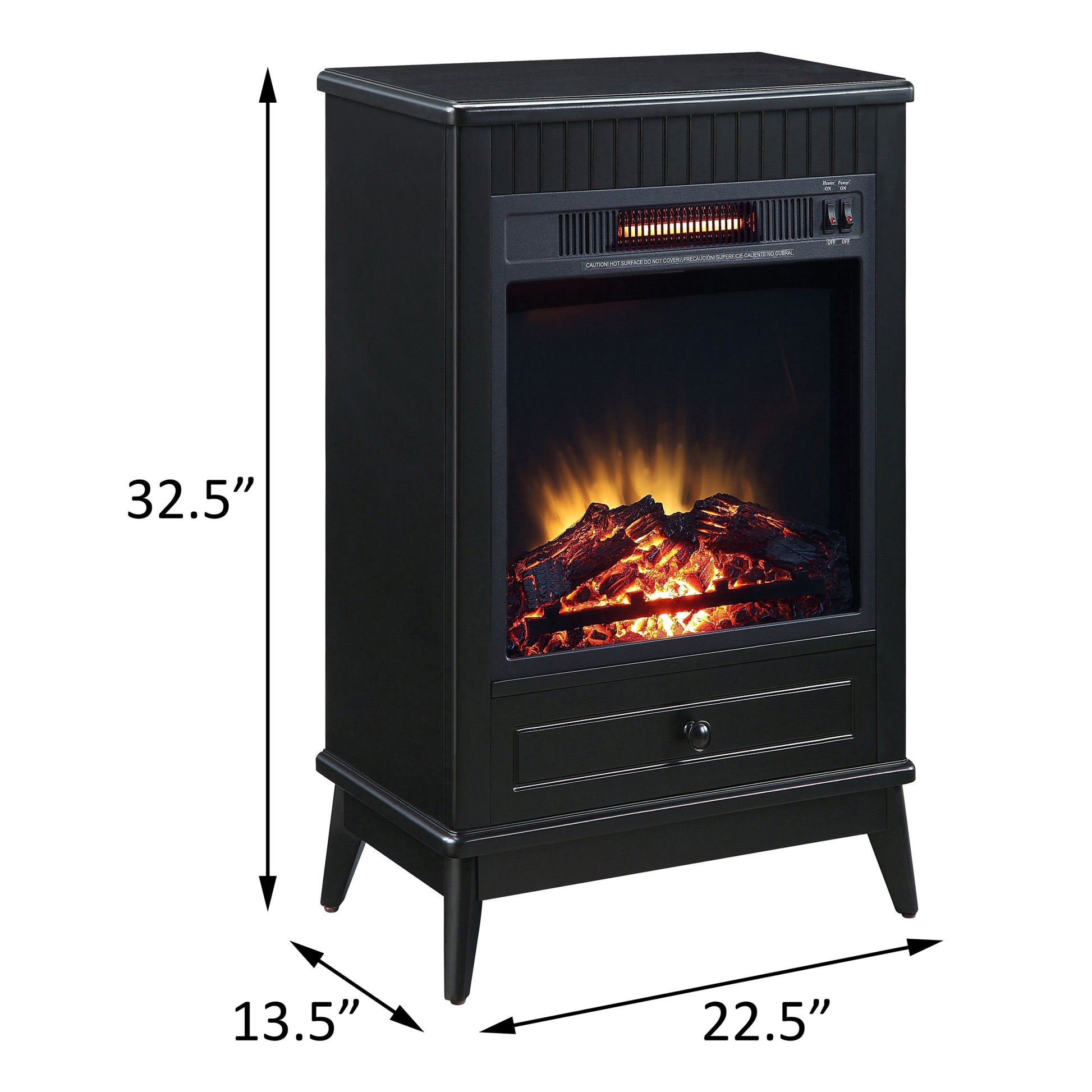 Black Fireplace With 1 Drawer Electric Black Primary Living Space Poplar Freestanding Wood