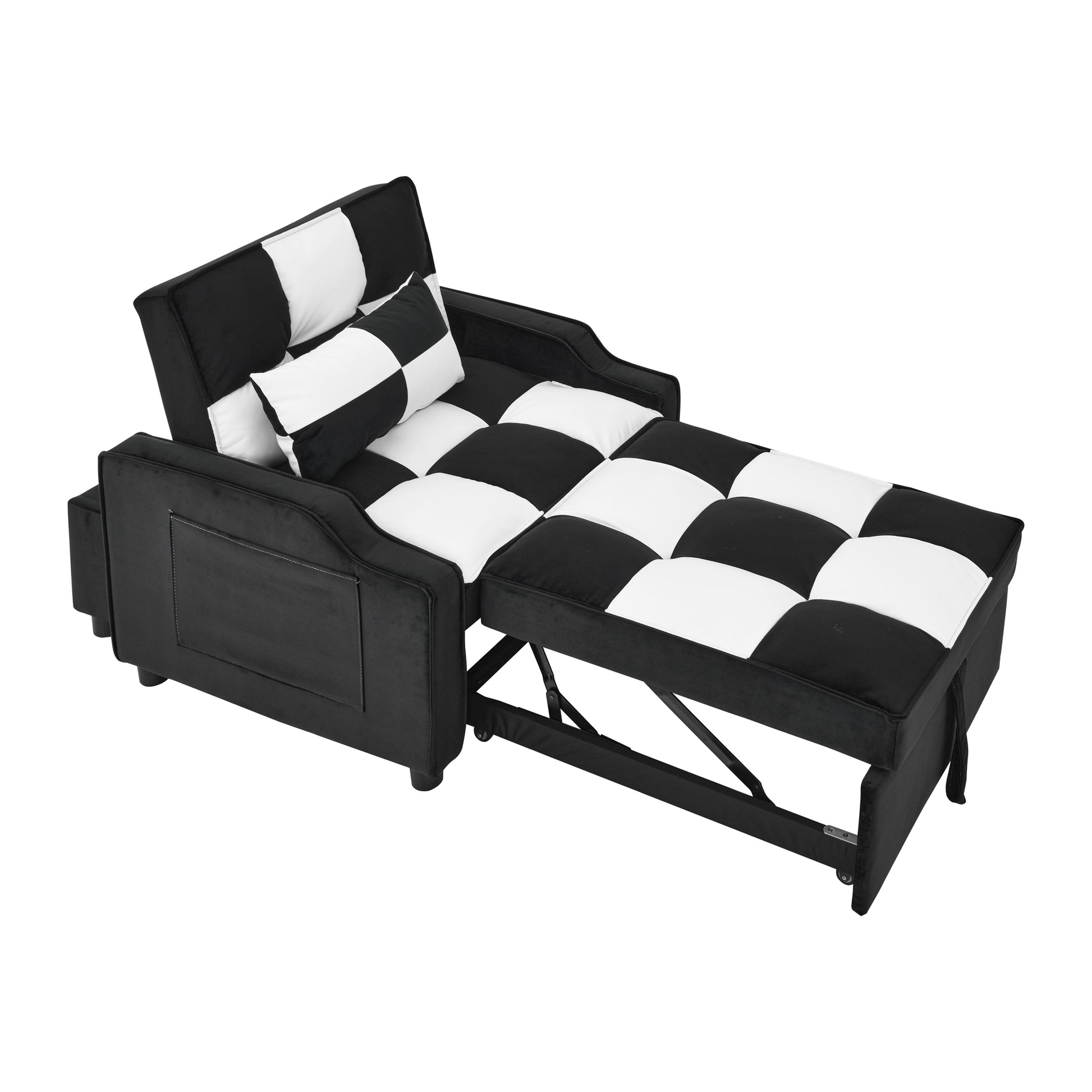 Modern Velvet Armchair Sofa Couch Pull Out Bed,3 In One Convertible For Living Room Sofa Bed,Black White Black White Velvet Primary Living Space Cushion Back Medium Soft Medium Duty American Design Pillow Top Arms Foam Velvet 1 Seat