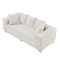 88.97'' Mid Century Modern Upholstered Sofa With 5 Matching Toss Pillows, Including Bottom Frame,Comfy Couches For Living Room, Bedroom, Apartment And Office.White White Corduroy 3 Seat
