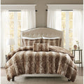 4Pc Faux Fur Comforter Set King Brown Polyester