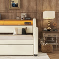 Twin Size Daybed With Trundle, Upholstered Daybed With Charging Station And Led Lights, White Expect Arrive Date:May 20Th. Twin White Pu Leather