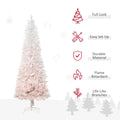 Homcom 7' Tall Unlit Pencil Fir Artificial Christmas Tree With Realistic Branches And Steel Base, Pink And White Pink Pvc