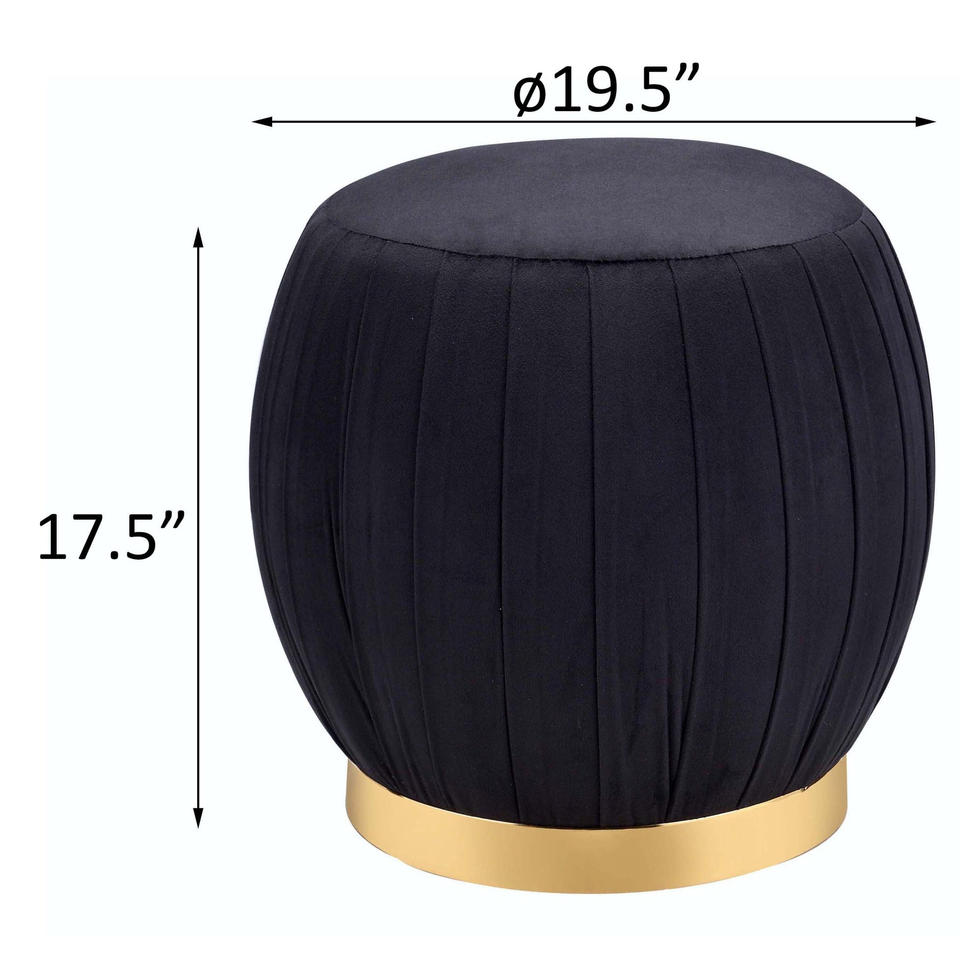 Black And Gold Round Tufted Ottoman Black Gold Velvet Wood Primary Living Space Backless Solid Black Luxury Round Armless Fabric Metal