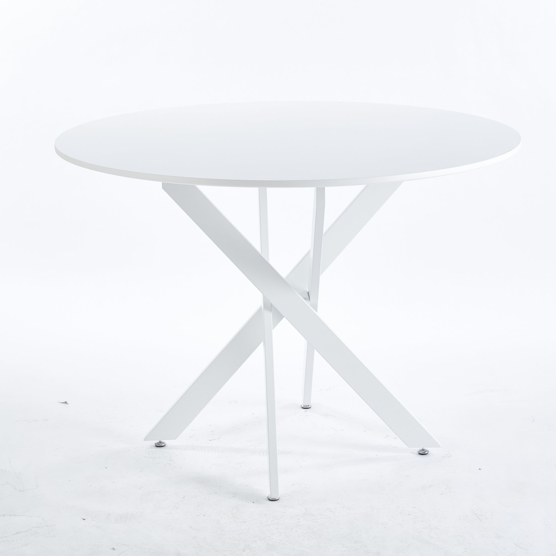 42.1"White Table Mid Century Dining Table For 4 6 People With Round Mdf Table Top, Pedestal Dining Table, End Table Leisure Coffee Table,Cross Leg White Kitchen & Dining Tables Mdf