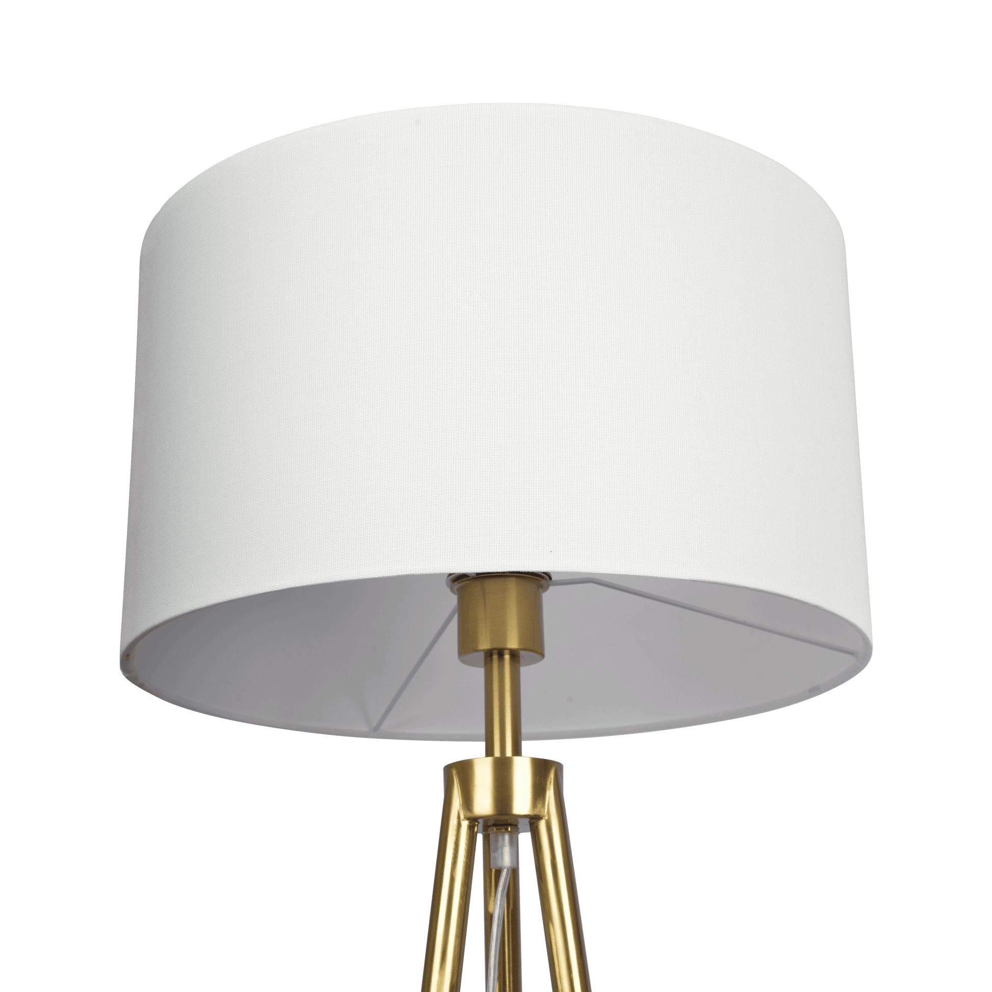 Sway Brassed Gold Floor Lamp With On Off Switch Triple Legs White Fabric Shade Black,Gold,White Table&Floor Lamps Fabric,Metal