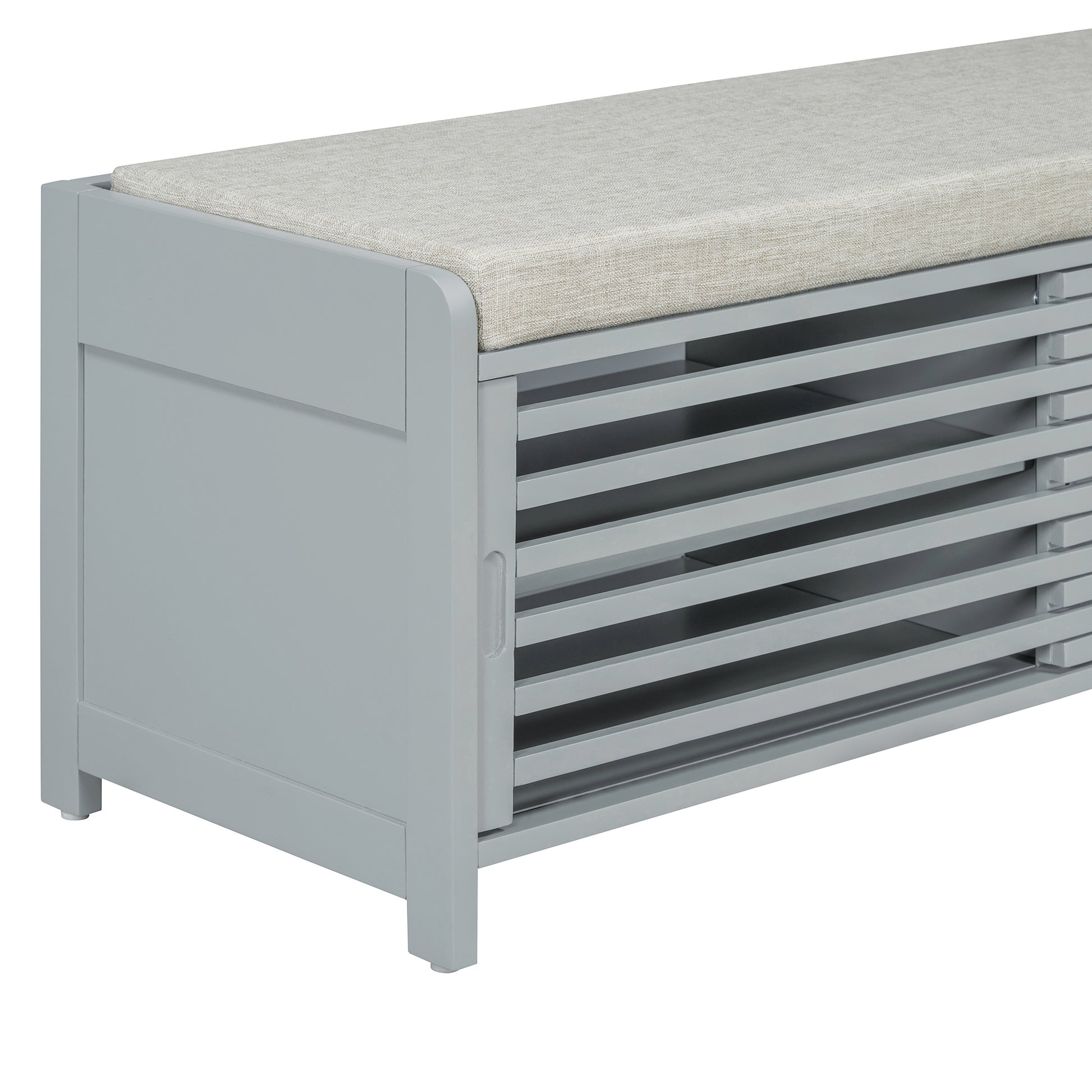Distressed Shutter Storage Bench With Acacia Veneer For Retro Charm For Living Room, Entryway Grey Grey Mdf