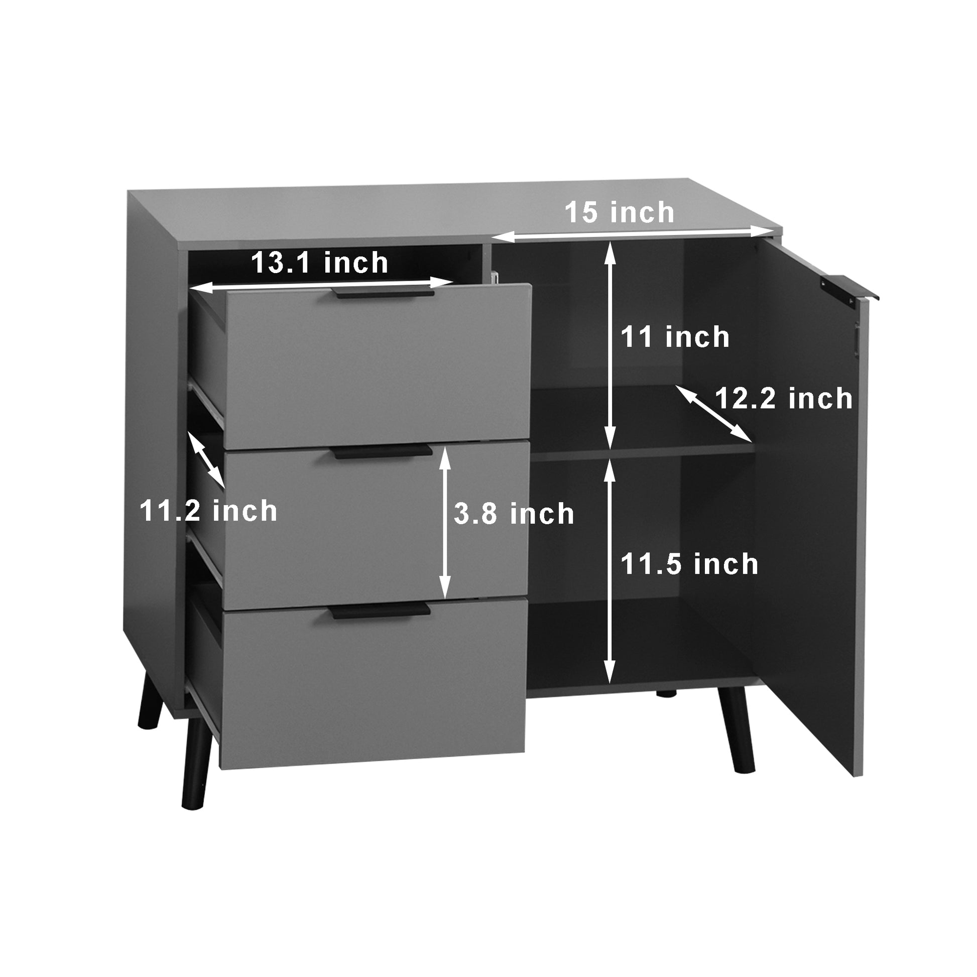 Storage Cabinet with 3 Drawers & Adjustable Shelf, Mid 3-4 drawers-gray-particle board