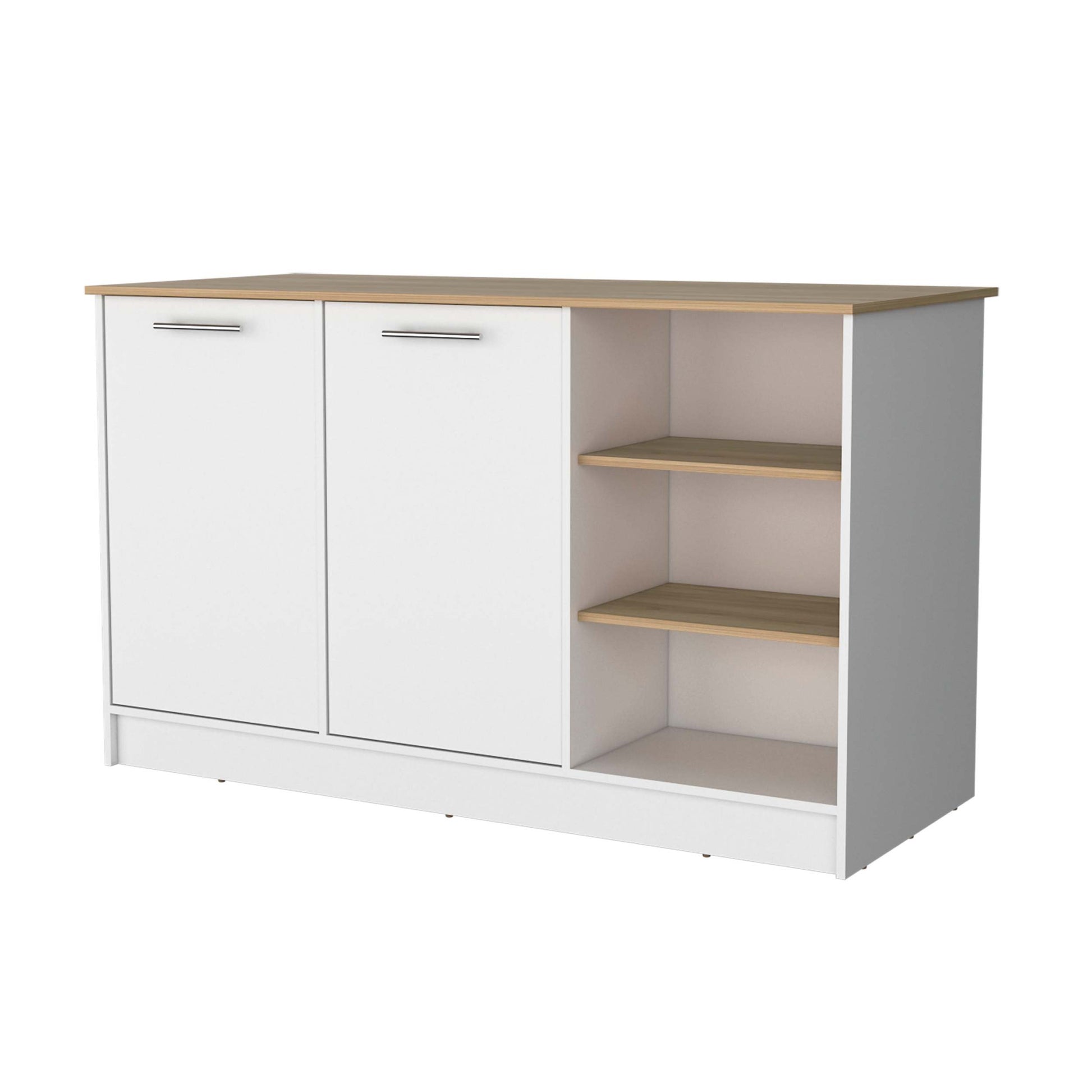 White And Ash 2 Door Kitchen Island With 3 Open Shelves White Kitchen Kitchen Carts Melamine