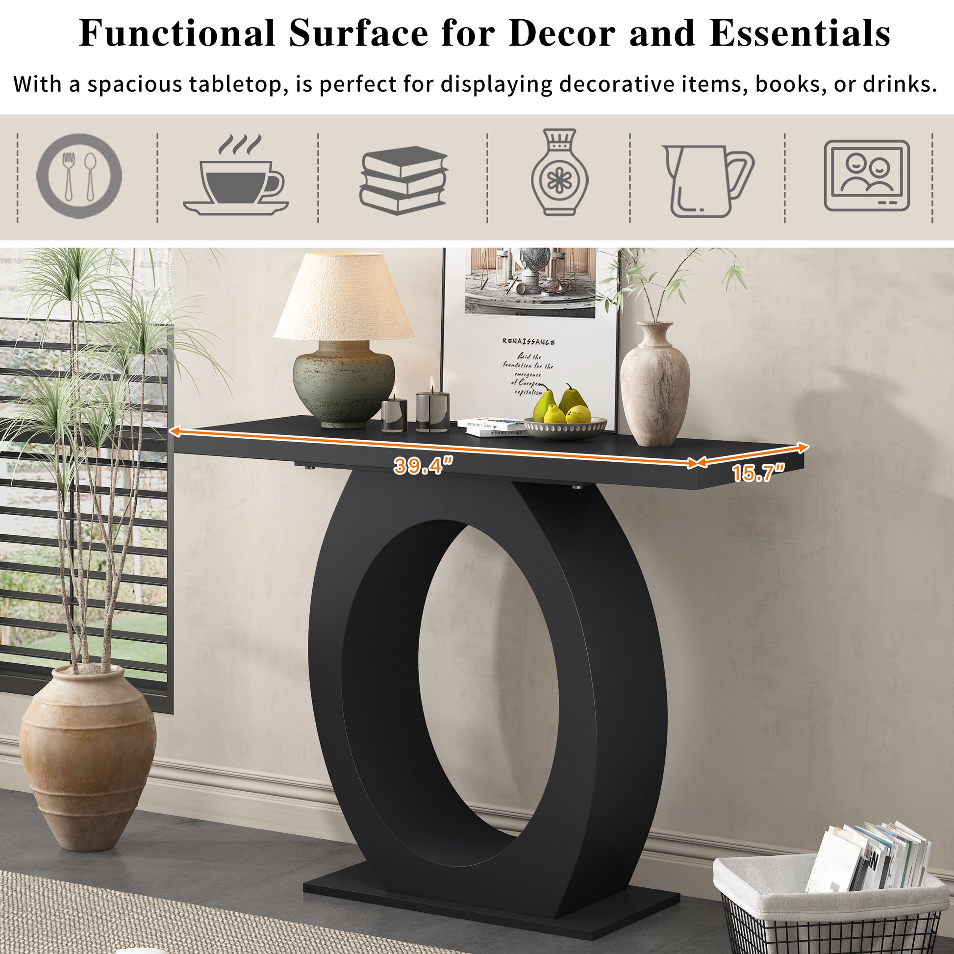 Mirod Stylish Modern Console Table With Egg Shaped Base,Enhanced Stability And Durability,Sleek Design For Home Decor,Perfect For Living Room Or Bedroom Black Mdf Acacia