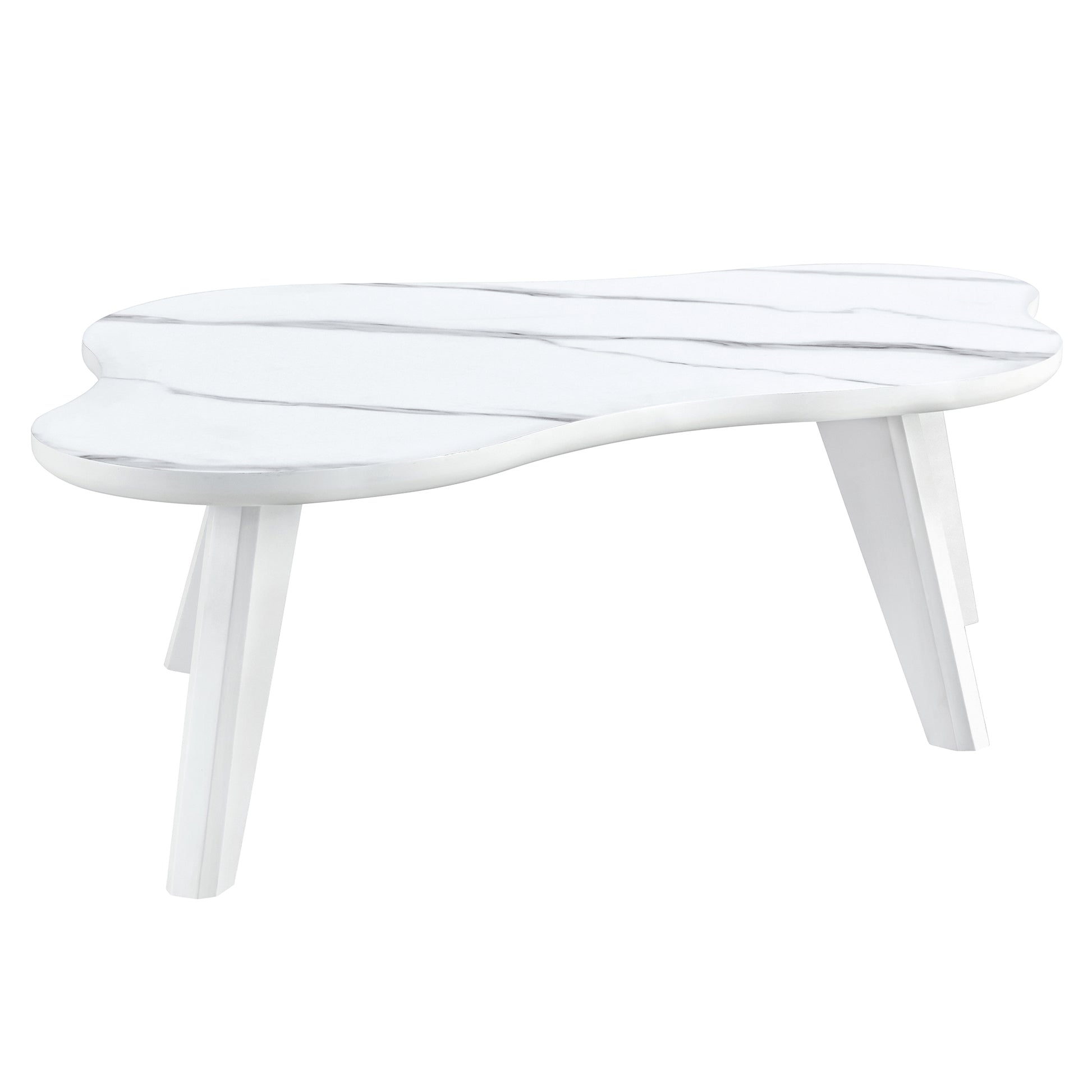 Modern Minimalist White Imitation Marble Tabletop Coffee Table. Solid Wood Spray Painted Desk Legs, Cloud Shape To Give You A Experience, Computer Desk. Suitable For Dining And Living Rooms. White Mdf