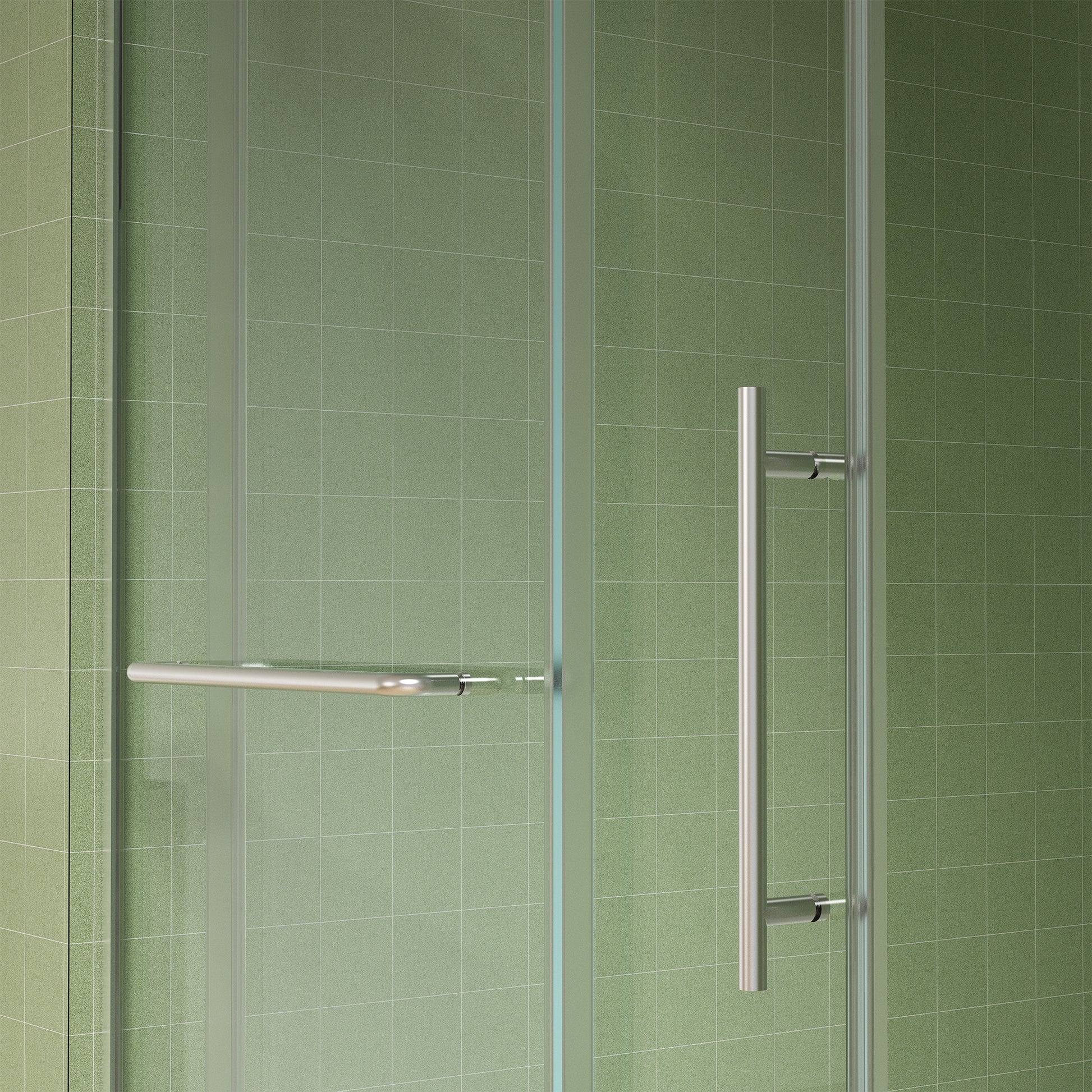 56" 60"W X 70"H Frameless , Sliding , Premium 5 16" 8Mm Thick Tempered Glass Shower Enclosure With Towel Bar ,Double Side Easy Clean Coat,Brushed Nickel Finished With Buffer Brushed Nickel Bathroom American Design Stainless Steel