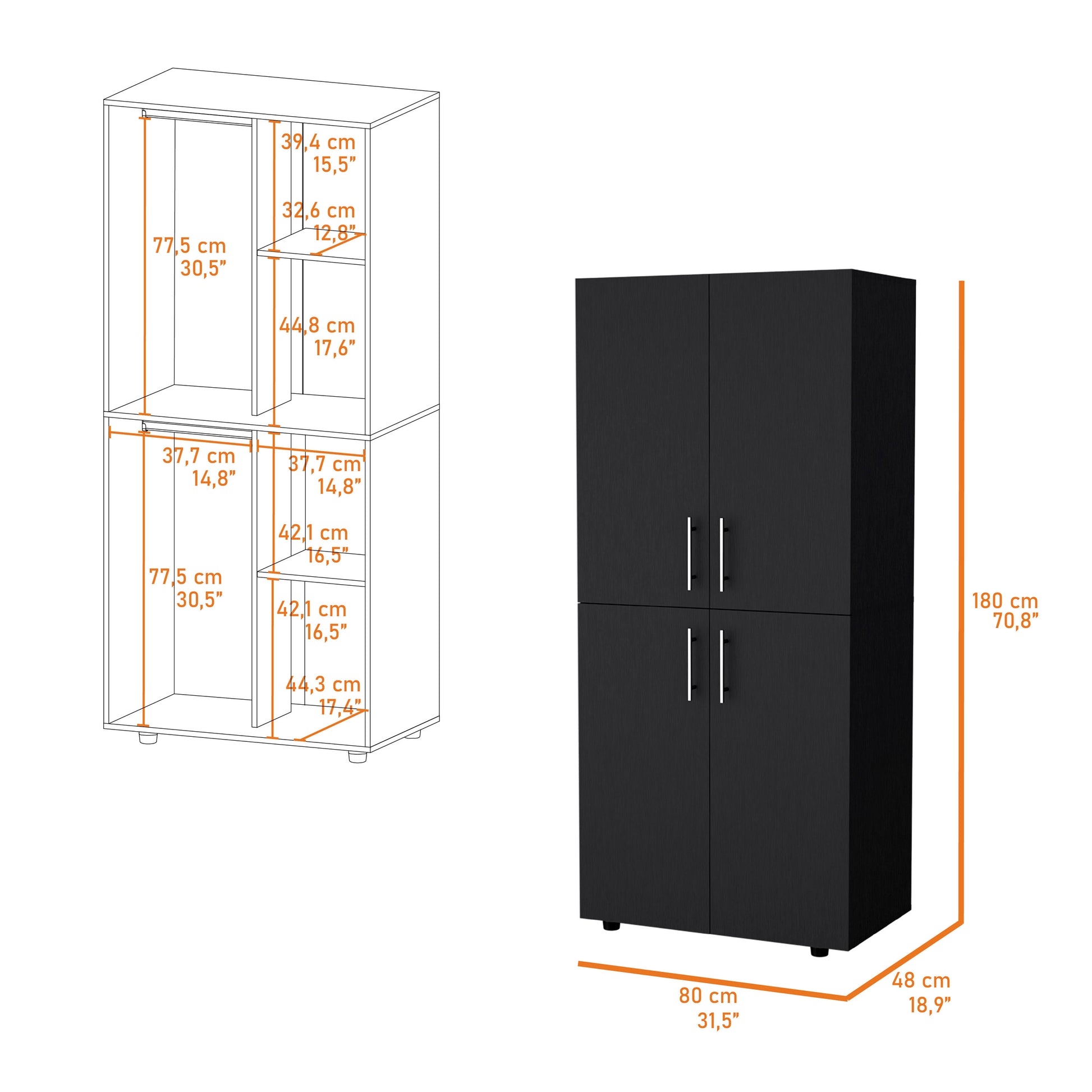 Hazel Armoire In Melamine With 2 Doors4 Shelves And 2 Clothes Hanging Bar Black Bedroom Contemporary Particle Board Melamine