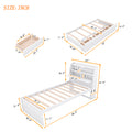 Twin Size Wooden Led Platform Bed With Trundle, With Storage Headboard, With Drawers, White Twin White Plywood