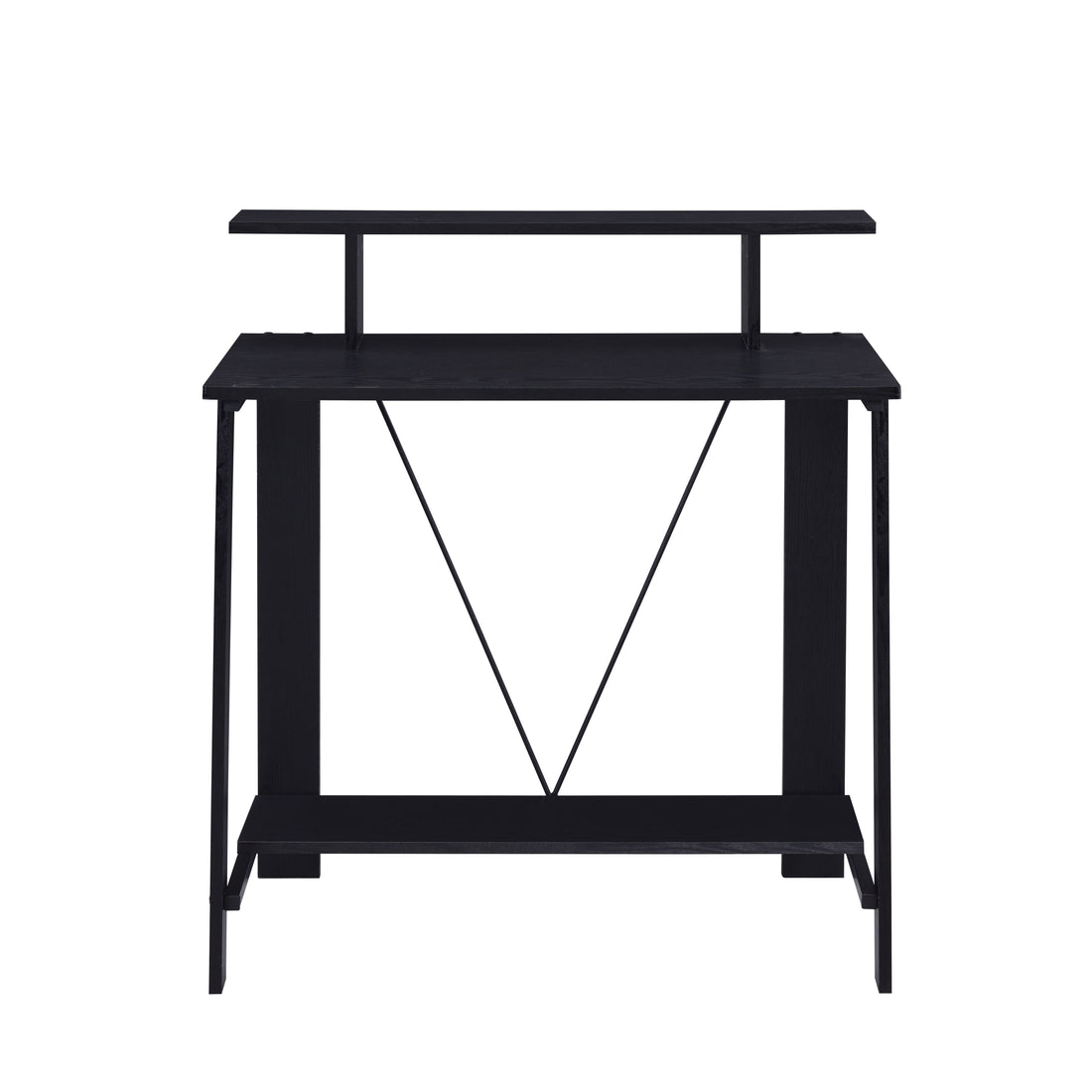 Black Writing Desk With Upper Shelf Black Writting Desk Office Rectangular Wood Metal