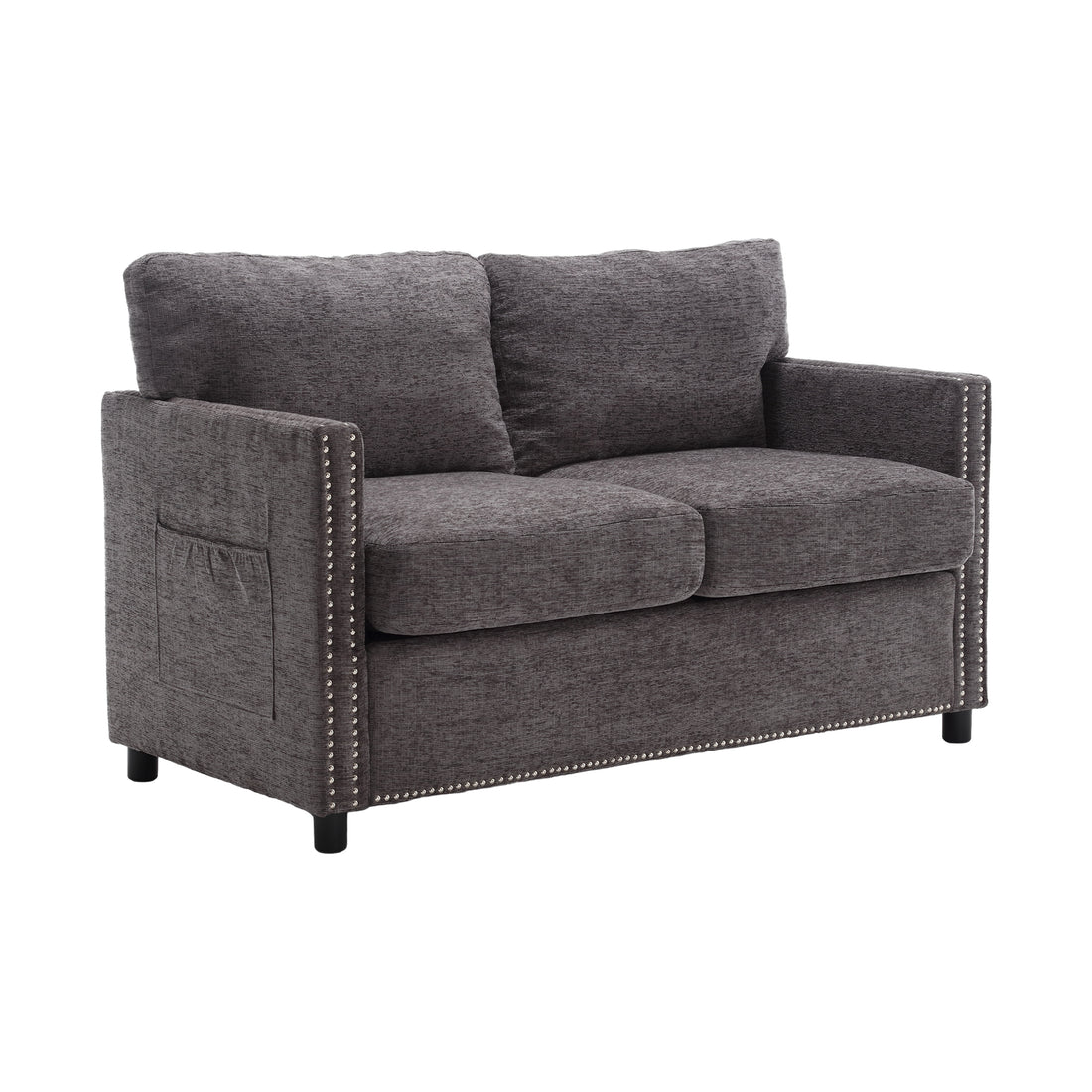 United Modern Chenille Fabric Loveseat, 2 Seat Upholstered Loveseat Sofa Modern Couch Dark Gray Chenille 2 Seat