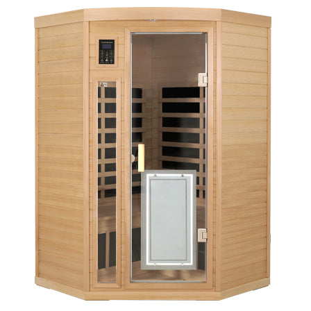 Low Emf Front Door With Heating Panel Two Persons Hemlock Far Infrared Corner Indoor Sauna Room Natural Wood Solid Wood