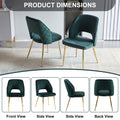 Dark Green Velvet Dining Chairs With Metal Legs And Hollow Back Upholstered Dining Chairs Set Of 4 Metal Dark Green Dining Room Foam Dry Clean Modern Dining Chairs Velvet