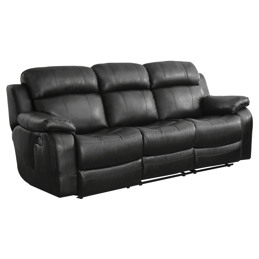 Leather Reclining Sofa With Center Drop Down Cup Holder, Black Black Leather